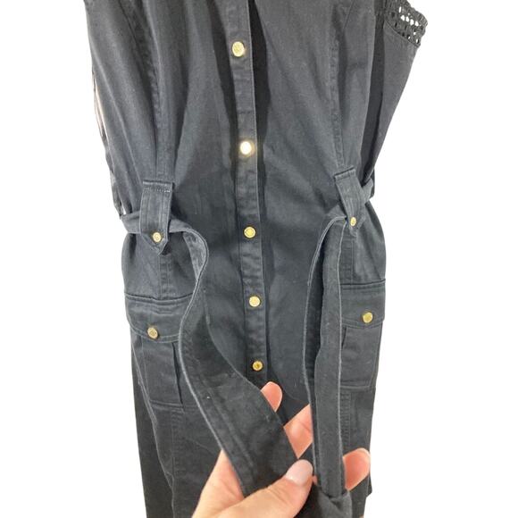 Calvin Klein Women's Mesh Black Tank Button Utility Old Money Preppy Boxy 4 - Picture 3 of 9